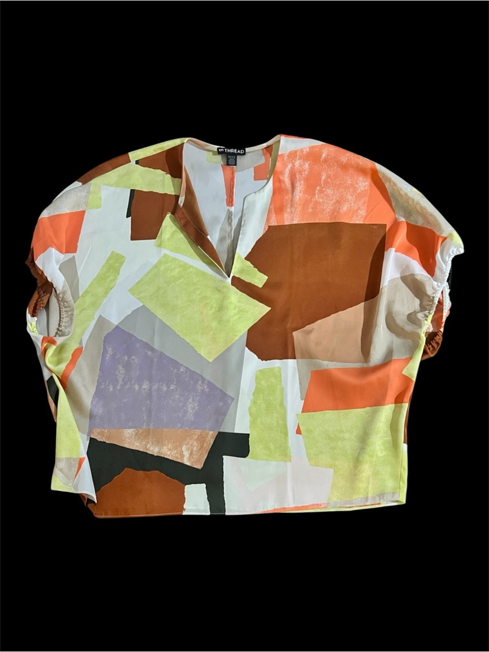 En Thread Geometric Colorblock Cap-Sleeve Blouse loose flowy L